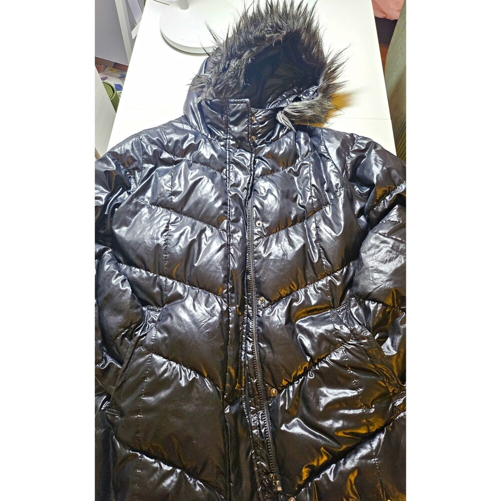 UNIQLO Genuine Down Jacket Women's Black Hooded Puffer Removal Faux Fur Trim M